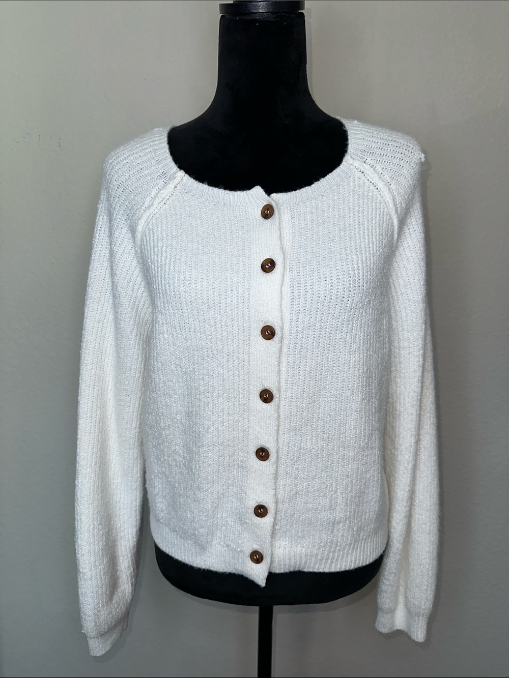 Pink Republic Cream Button-Front Cardigan with Wooden Buttons